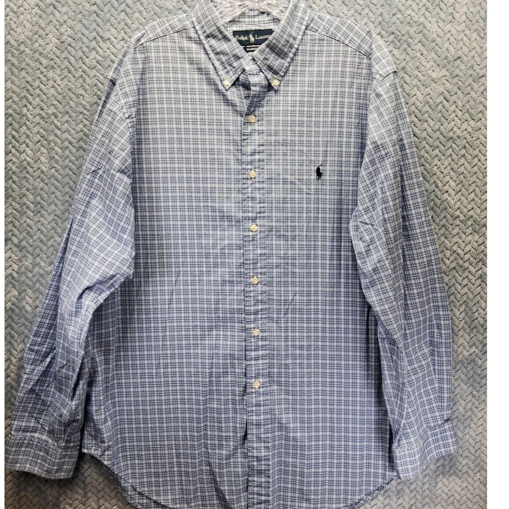 Polo Ralph Lauren Mens Classic Fit Plaid Button Down Shirt Blue White 17 34/35